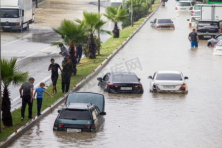 洪水泛滥摄影照片_索契洪水泛滥。阿德勒区06.07.2018