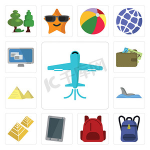 电话ui摄影照片_集13个简单的可编辑图标, 如平面, 背包, 电话, 金字塔, 鲨鱼, 钱包, 电脑, 网页 ui 图标包