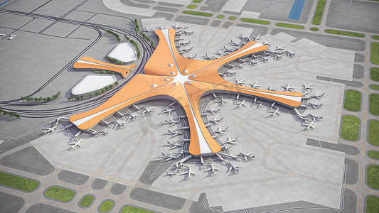 3dmax模型摄影照片_北京大兴国际机场3D模型空中渲染