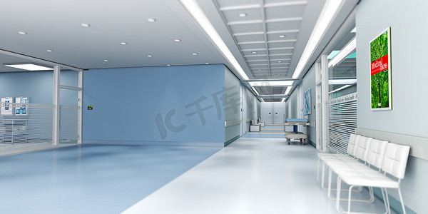 具有大量复制空间的医院内部3D渲染