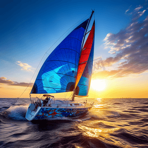夕阳下的帆船帆船、游艇、比赛的爱好