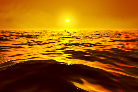 金色的夕阳，越过海洋