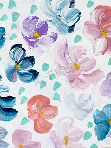 花朵手绘纹理摄影照片_抽象多彩的花朵, 手绘背景
