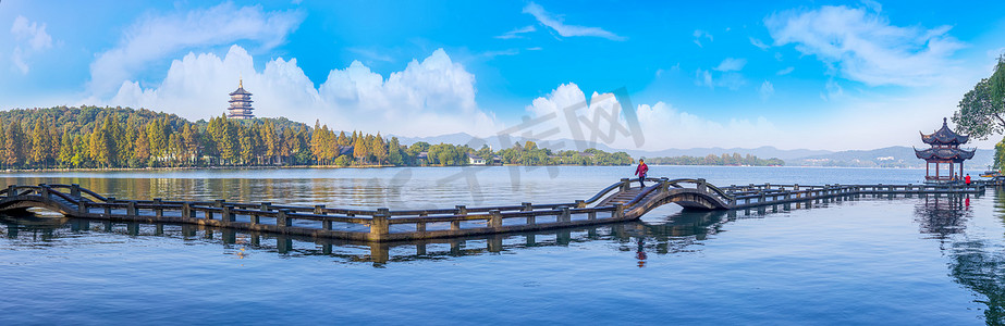 西湖邮戳摄影照片_杭州西湖美丽的风景