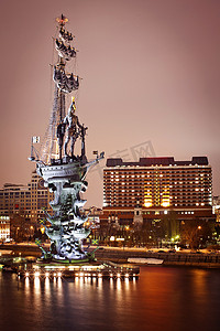 纪念碑以彼得一世在莫斯科，夜景