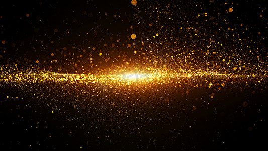 数字粒子摄影照片_金黄色数字粒子波流和光耀斑.摘要技术背景.
