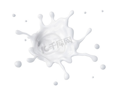 3d 抽象液态奶飞溅、 油漆或胶水溅孤立