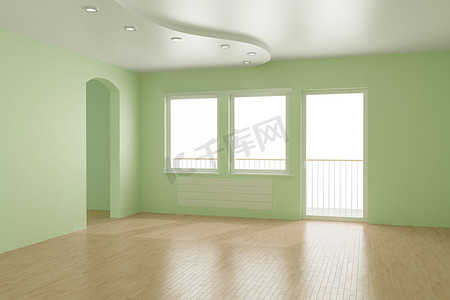 空房间，为 windows 剪切路径包括 3d 图