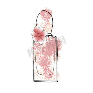 粉红香水瓶子草图插图.孤立的女人香水。-是的印刷衬衫、壁纸、海报、卡片、礼券