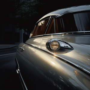银色汽车摄影照片_靠近银色汽车和道路上的灯光