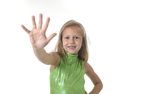 cute摄影照片_cute little girl showing hand in body parts learning school chart serie