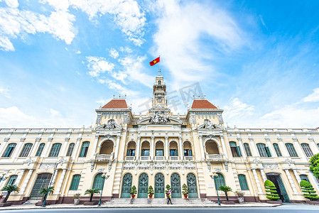 越南旅游摄影照片_在越南，亚洲的美丽胡志明市大厅。.