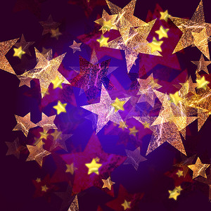 紫色星星摄影照片_蓝色和紫色的金色星星