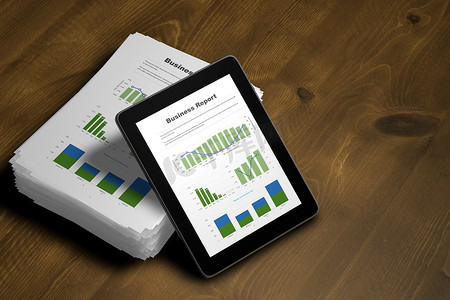 3d 插图平板和业务报告表