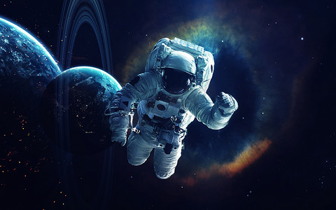 宇宙艺术，宇航员在太空行走。深空之美宇宙中数十亿个星系美国航天局提供的这一图像的要素