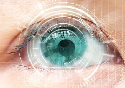妇女眼白内障、 角膜接触镜、 未来派、 数字，技术