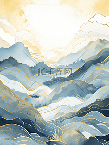 简约古典风背景图片_中国风描金山水纹理背景17