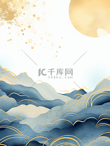 古典金边背景图片_中国风描金山水纹理背景10