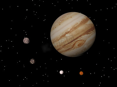 木卫三摄影照片_木星和木星 （木卫四，ganym 的四个伽利略卫星