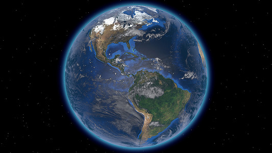 星空3摄影照片_美丽的地球在太空中与星空相对照.3D渲染。美国航天局提供的这一视频的内容.