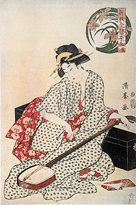 浮世绘摄影照片_艺伎玩日本的三弦琴.