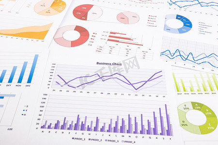 财政规划摄影照片_彩色图形、 数据分析、 市场调研和年报