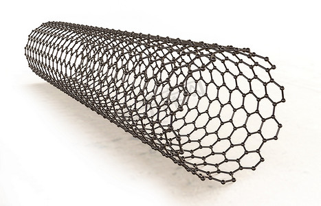 安然纳米摄影照片_碳纳米管，三维图解显示了纳米管的六角形碳结构，也被称为压管