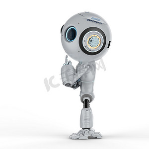 可爱的机器人摄影照片_3d. 渲染可爱人工智能机器人的思考或分析