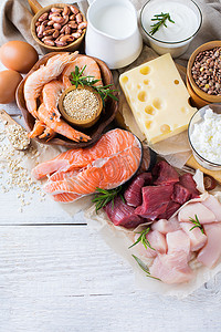 商城分类icon摄影照片_健康的蛋白质来源和健身食品的分类