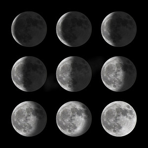 Moon摄影照片_月相为新集、 二分之一和全