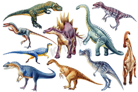Realistic dinosaur isolated on white background. Hand painted watercolor dinosaurs illustration set. High quality illustration