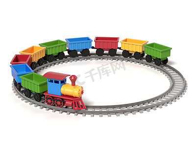 火车玩具摄影照片_白色背景的玩具火车