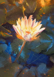盛开的莲花摄影照片_美丽黄朵盛开的莲花，单一的睡莲朵鲜花，盛开在池塘上