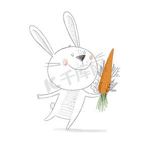 快乐兔用胡萝卜矢量插图