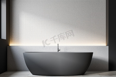 灰色船形浴缸, 白色瓷砖