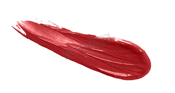 红色口红涂抹涂抹污迹，在白色背景上隔离。奶油化妆纹理。亮色化妆品产品笔划滑动示例
