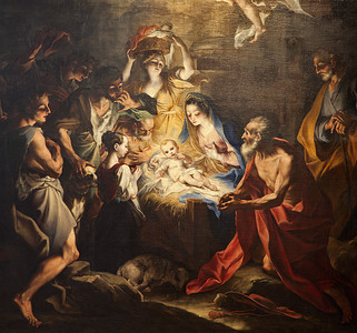 耶稣十二门徒摄影照片_出生的耶稣-油漆从米兰教堂