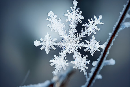 在降雪时，在低温自然条件下拍摄真实的雪花。宏缩放照片.