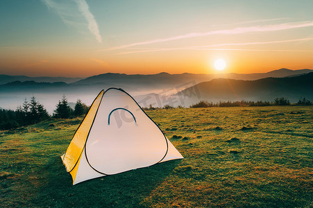 camping tent on the mountain valley