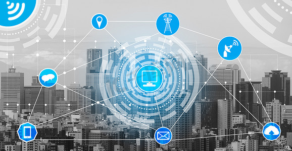 智能城市无线通信网络, 具有图形显示物联网和信息通信技术 (Ict) 在背景下对现代城市建筑的概念.