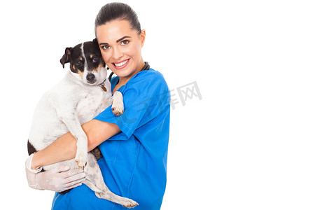 职业教育和培训的医生抱抱宠物狗