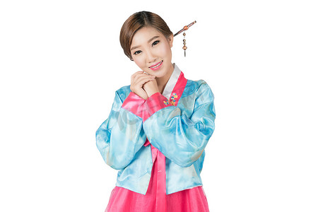 韩服，传统的韩国身穿白衣的韩国女人 