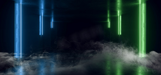 烟雾霓虹灯激光发光蓝绿色弧形Pylons线科幻Futu