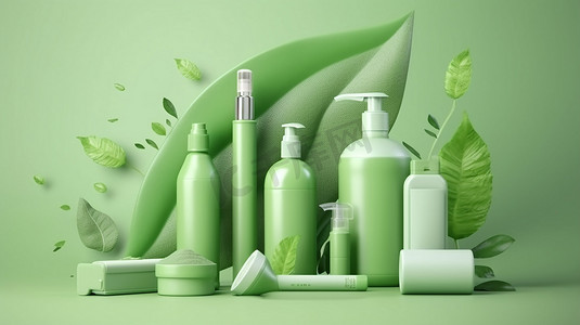 一套色彩背景的生态化妆品容器。无害环境和可持续的产品