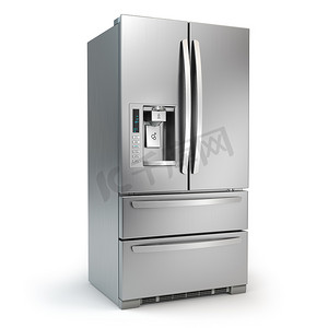冰柜摄影照片_冰箱冰柜并排不锈钢 srefrigerator 与