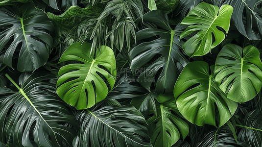热带植物叶子背景图片_灰色的叶子在墙上投下阴影。