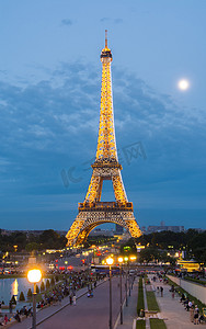 巴黎摄影照片_埃菲尔铁塔夜景照明, 巴黎, 法国