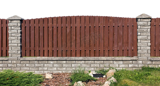 planks摄影照片_从木板和砖围墙片段