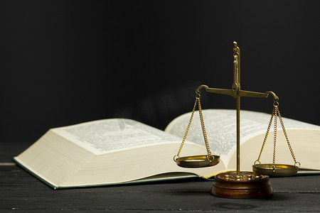 文本框鸡摄影照片_法律概念-公开的法律书籍，有木制法官在审判室或执法办公室的桌子上戴着木槌，与白人背景隔离。文本的复制空间