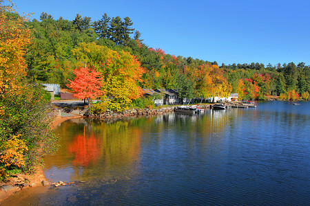 新汉普郡摄影照片_风景秀丽小夸姆湖在新汉普郡在秋天的时间